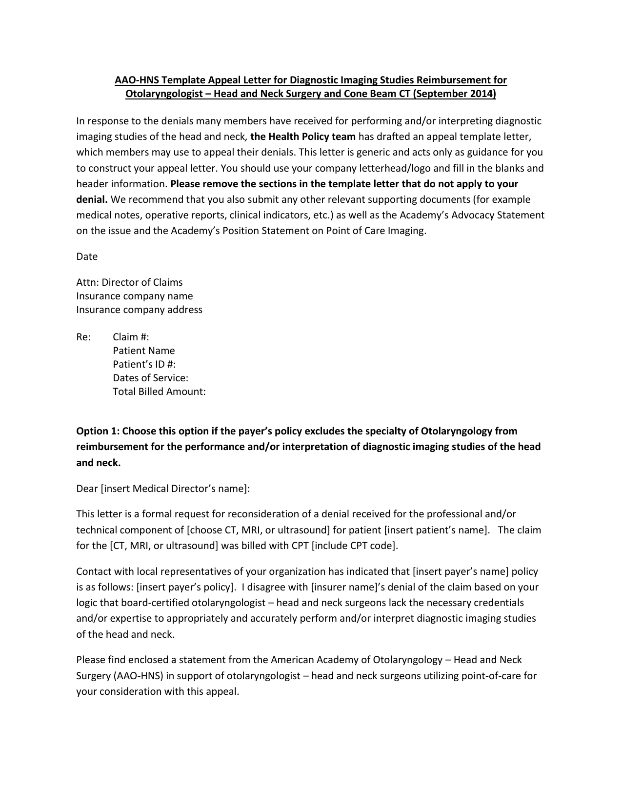 Insurance Denial Appeal Letter Template