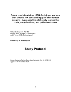 Spinal cord stimulators for chronic low back pain – A prospective