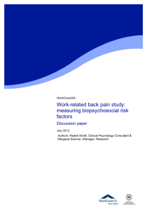 Back pain study July 2012 measuring biopsychosocial risk factors
