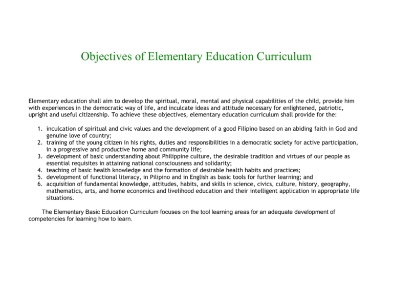 objectives of elementary education