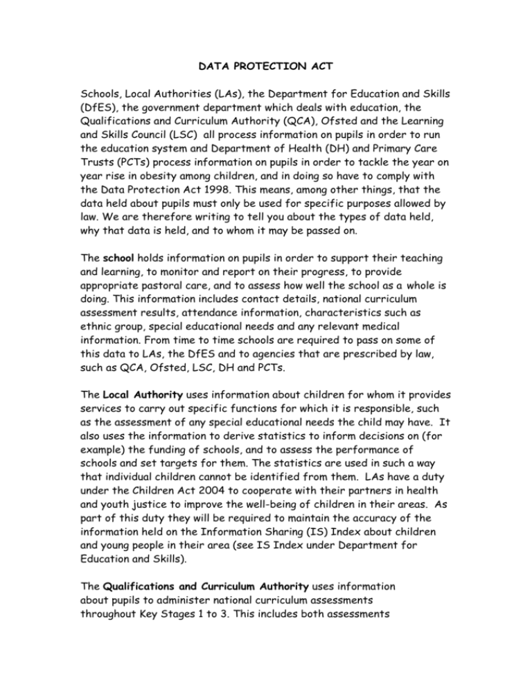 DATA PROTECTION ACT Wellesbourne CE Primary School