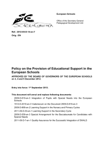 Provision of Educational Support in the European Schools