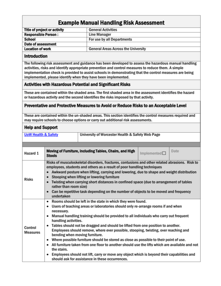 manual handling risk assessment case study