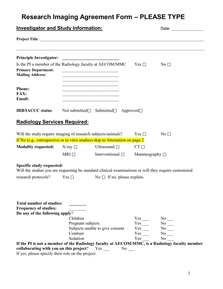Clinical Research Imaging Agreement Form