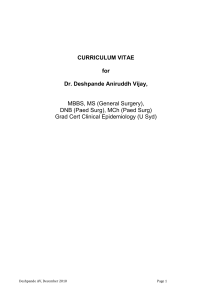 CURRICULUM VITAE for Dr. Deshpande Aniruddh Vijay, MBBS, MS