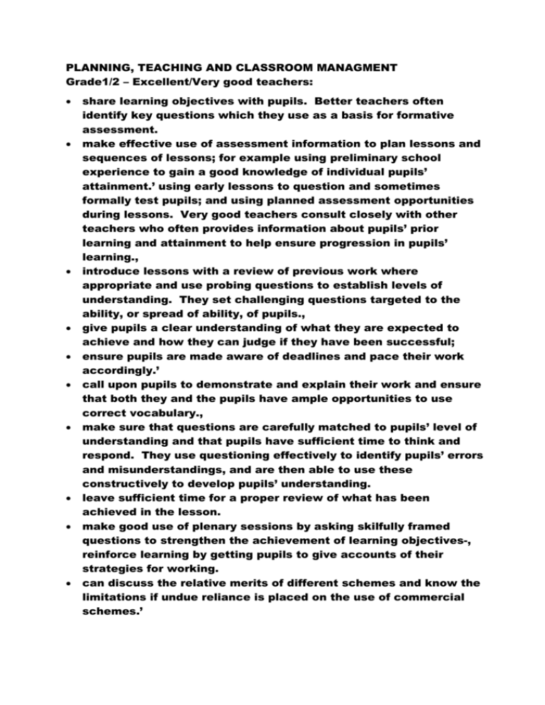 Planning teaching and classroom management