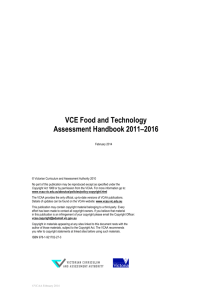 VCE Food and Technology Assessment Handbook 2011-2016