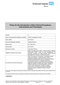 Policy for the Introduction of New Clinical Procedures, Interventions