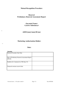 Preliminary Renewal Assessment Report
