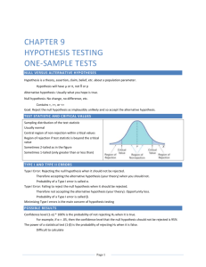 Chapter 9: Hypothesis Testing with One
