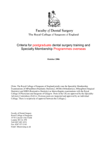 Criteria for postgraduate dental surgery training and Specialty