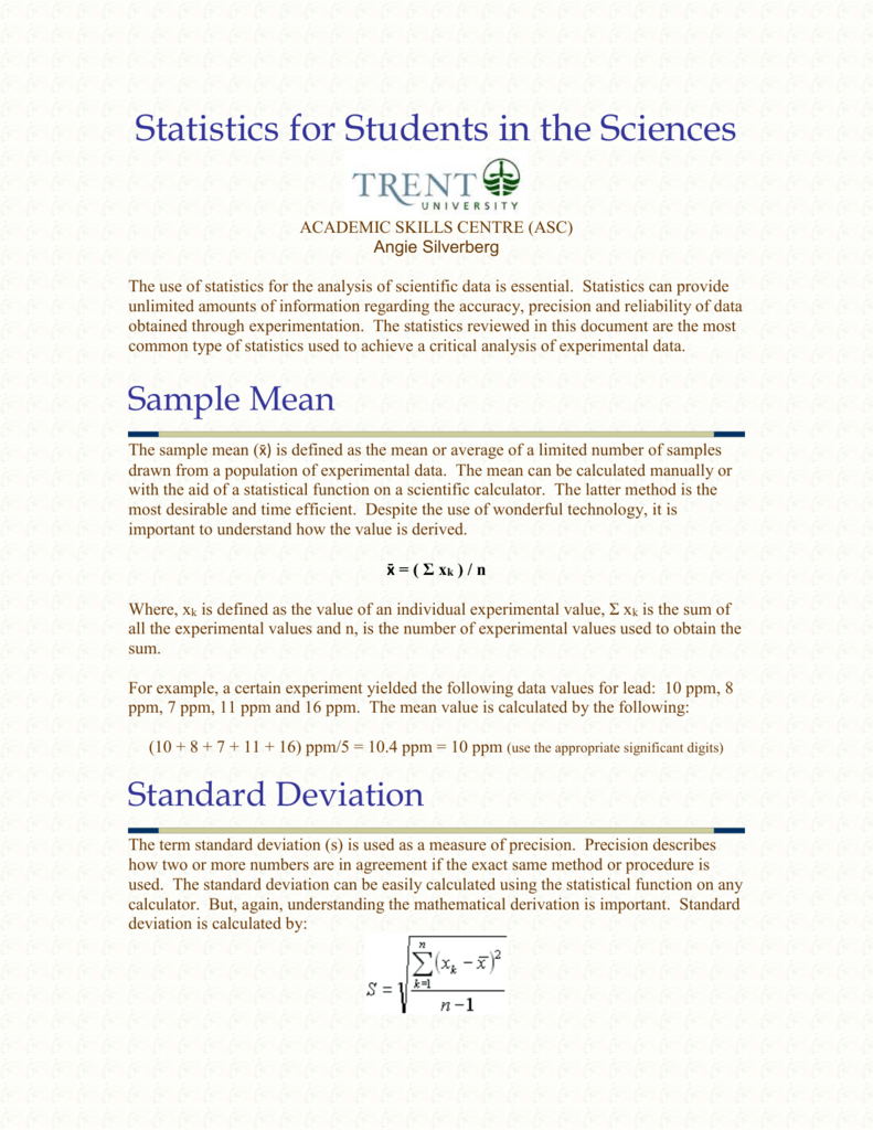 Statistics For Students In The Sciences