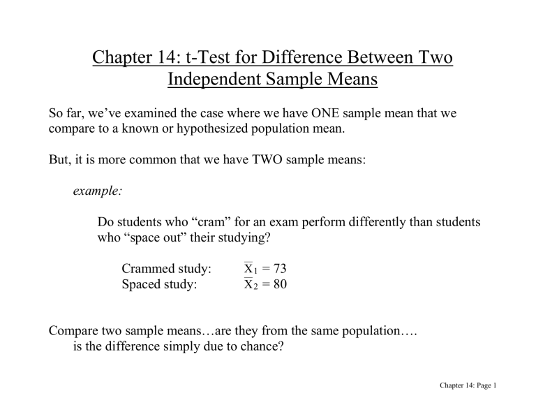 Chapter 10 T Test For Difference Between Two