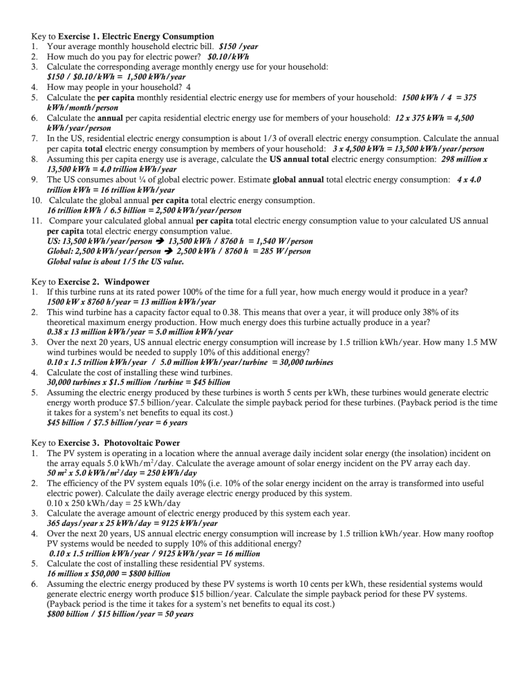 Electric Power Worksheet Answer Key