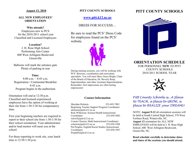 orientation schedule - Pitt County Schools
