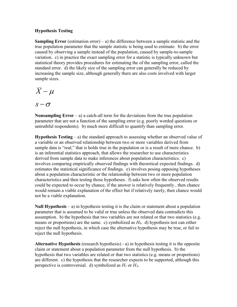 hypothesis testing in statistics lecture notes