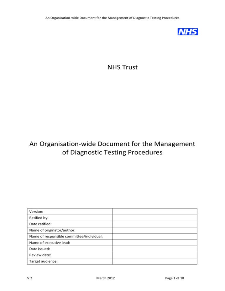 Document for the management of diagnostic testing procedures
