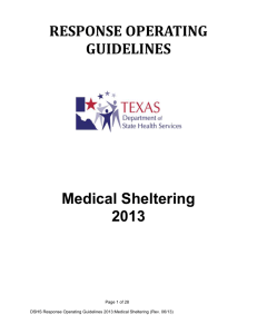 Medical Sheltering 2013 - Texas Department of State Health Services
