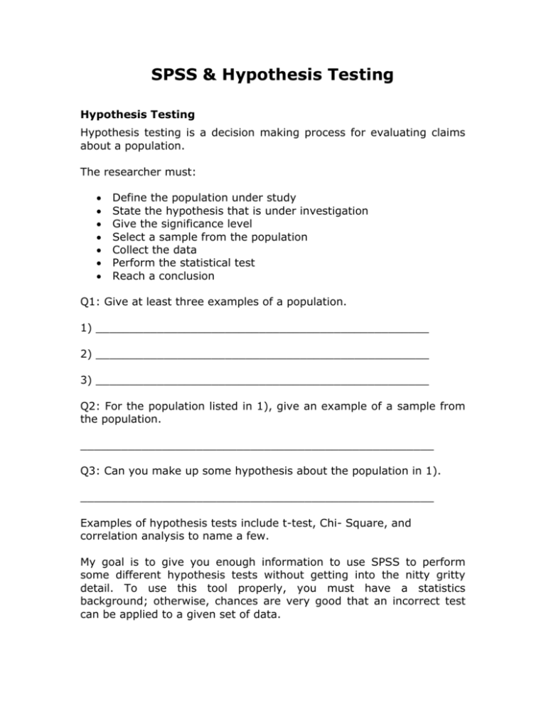 spss hypothesis testing examples