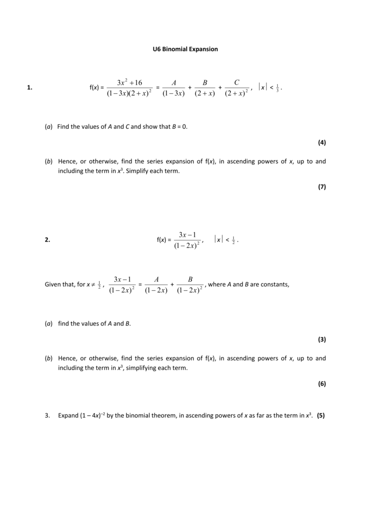 U6 Binomial Expansion 1 F X X