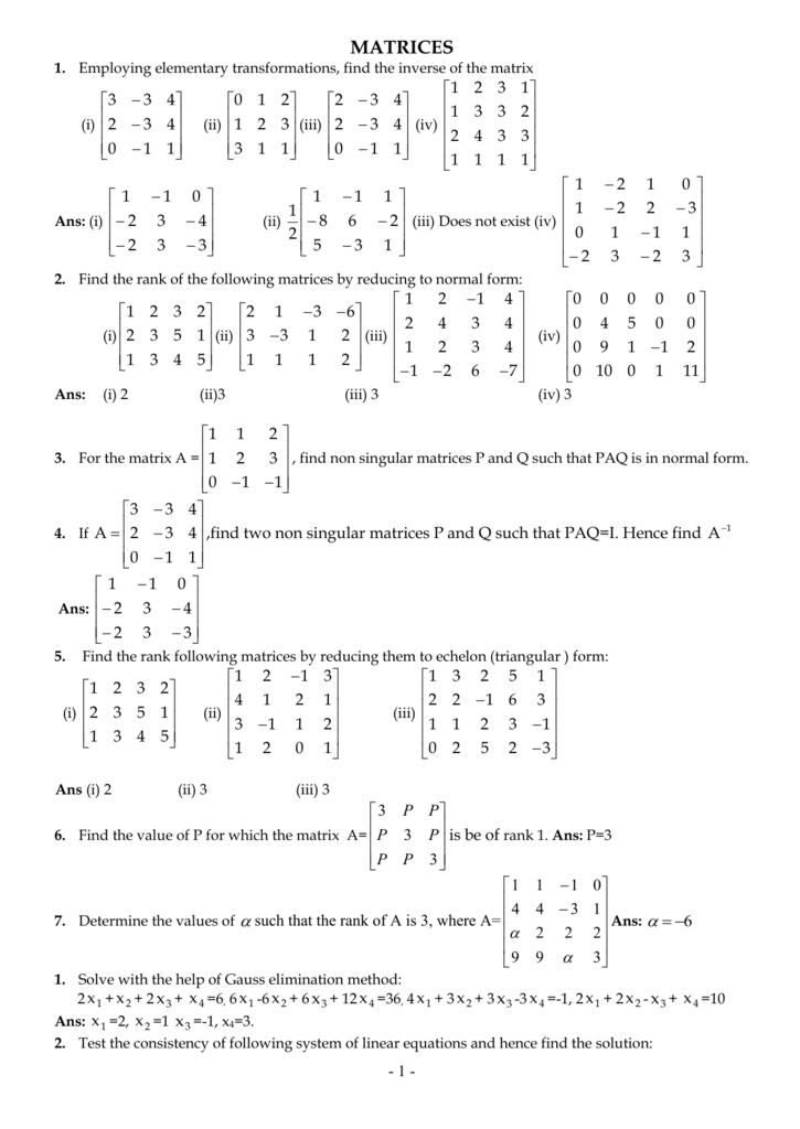 Matrices Srm Cse Section A