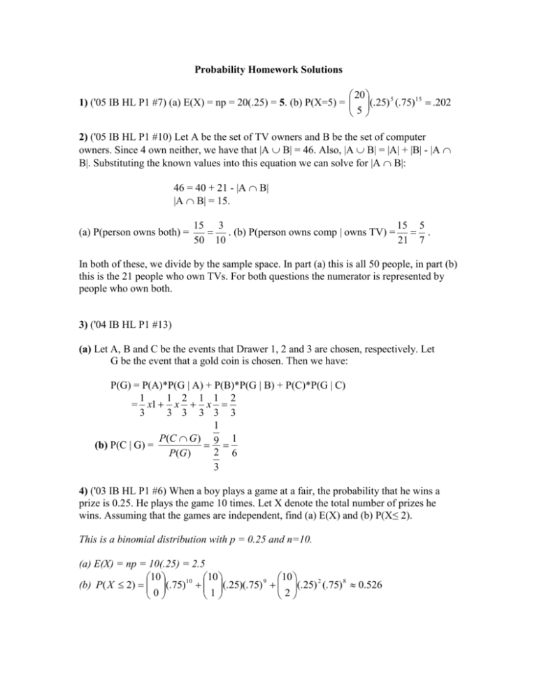 introduction to probability homework answers