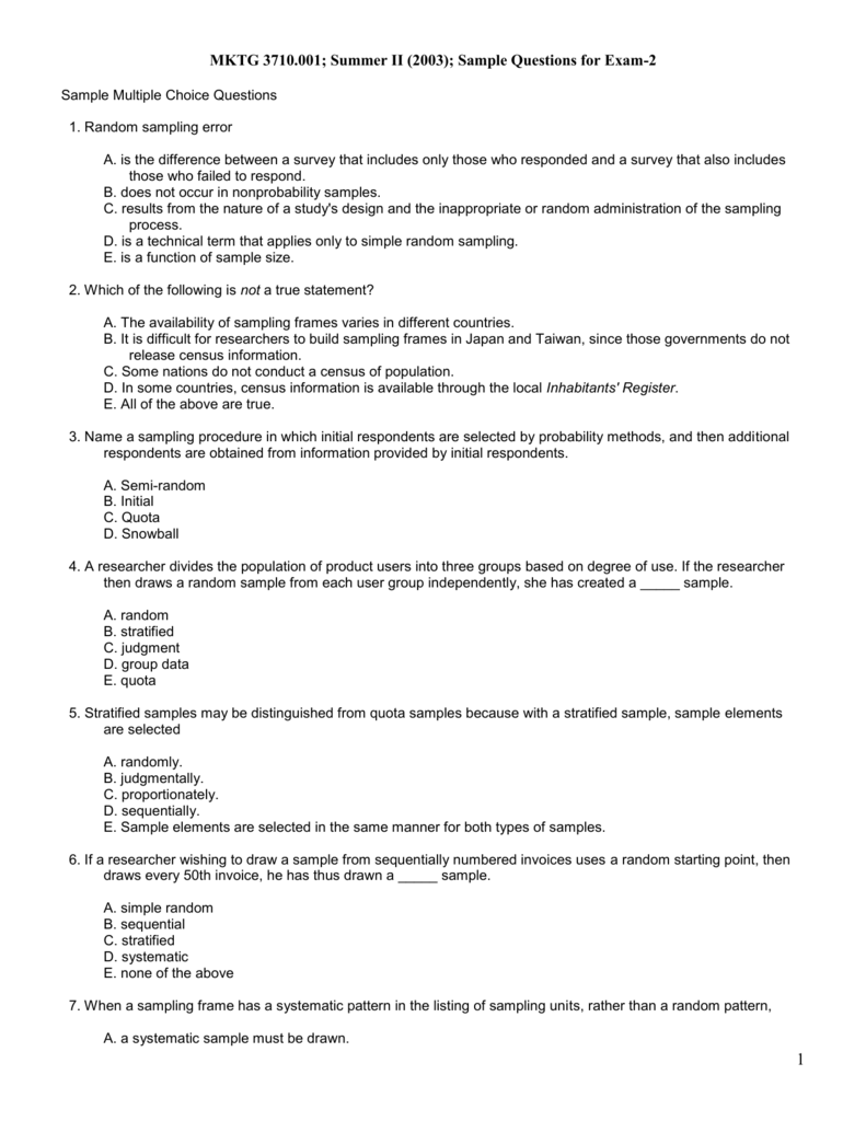 Sample Multiple Choice Questions