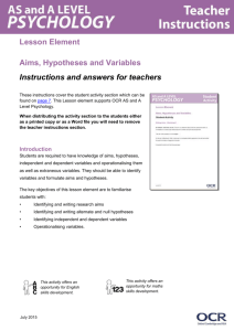 OCR AS and A Level Psychology Aims, Hypotheses and Variables
