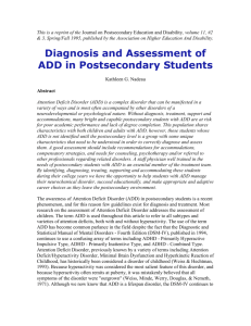 Diagnosis and Assessment of ADD in Postsecondary Students