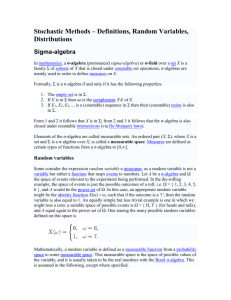 Stochastic Methods – Definitions, Random Variables, Distributions