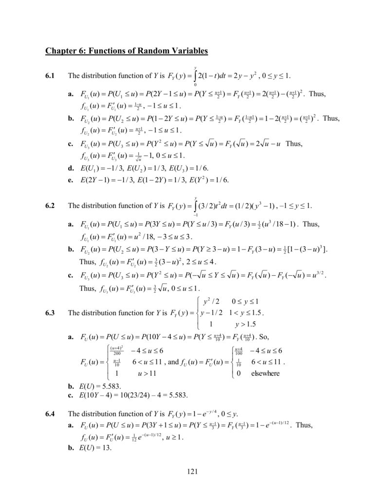 Chapter 6 Functions Of Random Variables