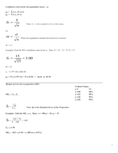 Confidence interval for the population mean μ: