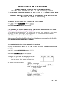 Getting Started with your TI-89 for Statistics