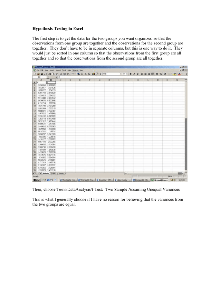 Hypothesis Testing In Excel