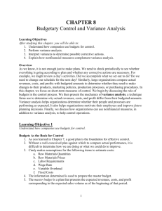 CHAPTER 8 Budgetary Control and Variance Analysis Learning