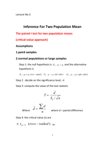 Lecture No.3 Inference For Two Population Mean The paired t test