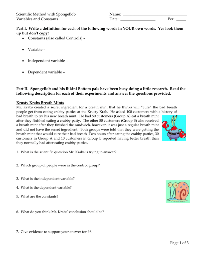 Scientific Method with SpongeBob Throughout Spongebob Scientific Method Worksheet