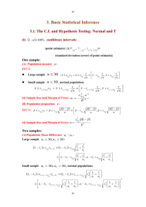 3.1 The C.I. and Hypothesis Testing: Normal and T