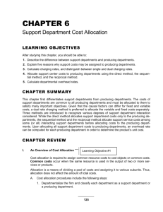 Chapter 6--Support Department Cost Allocation