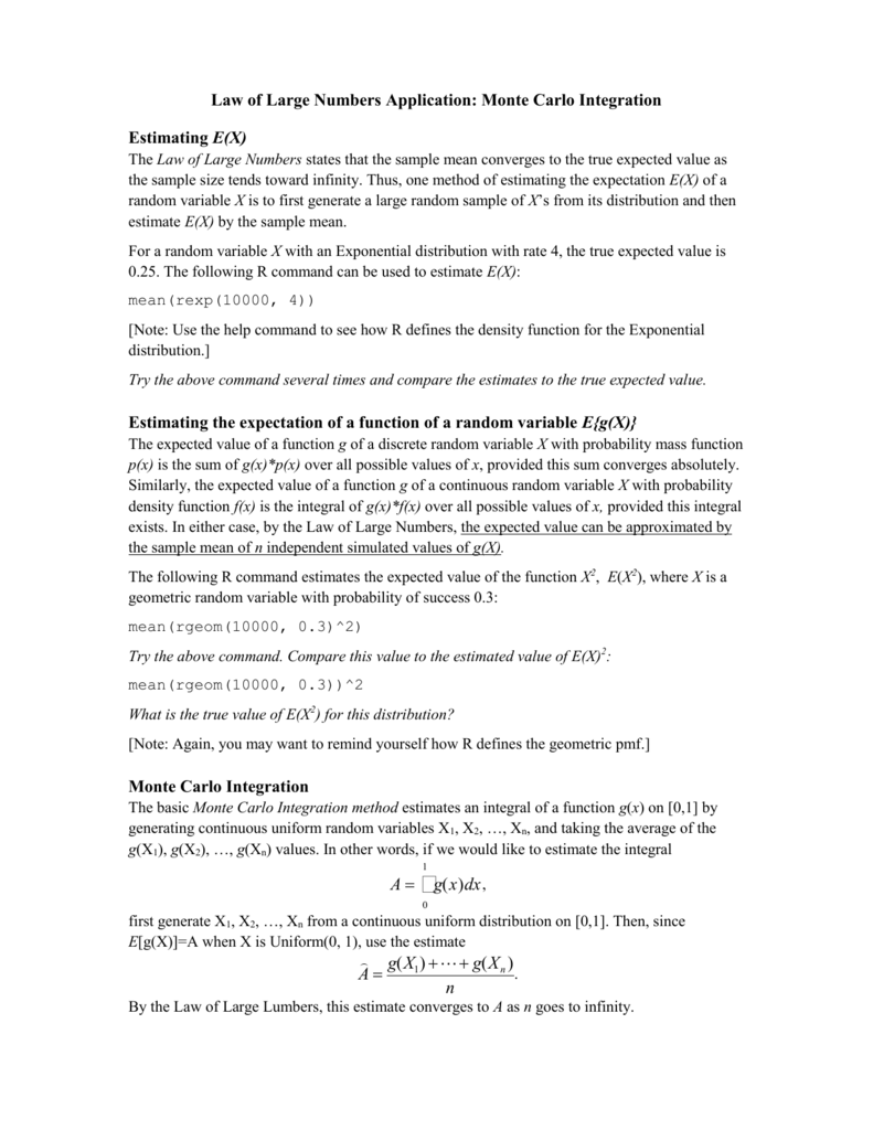 Lab 4 Monte Carlo Integration