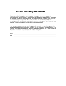MEDICAL HISTORY AND SCREENING FORM