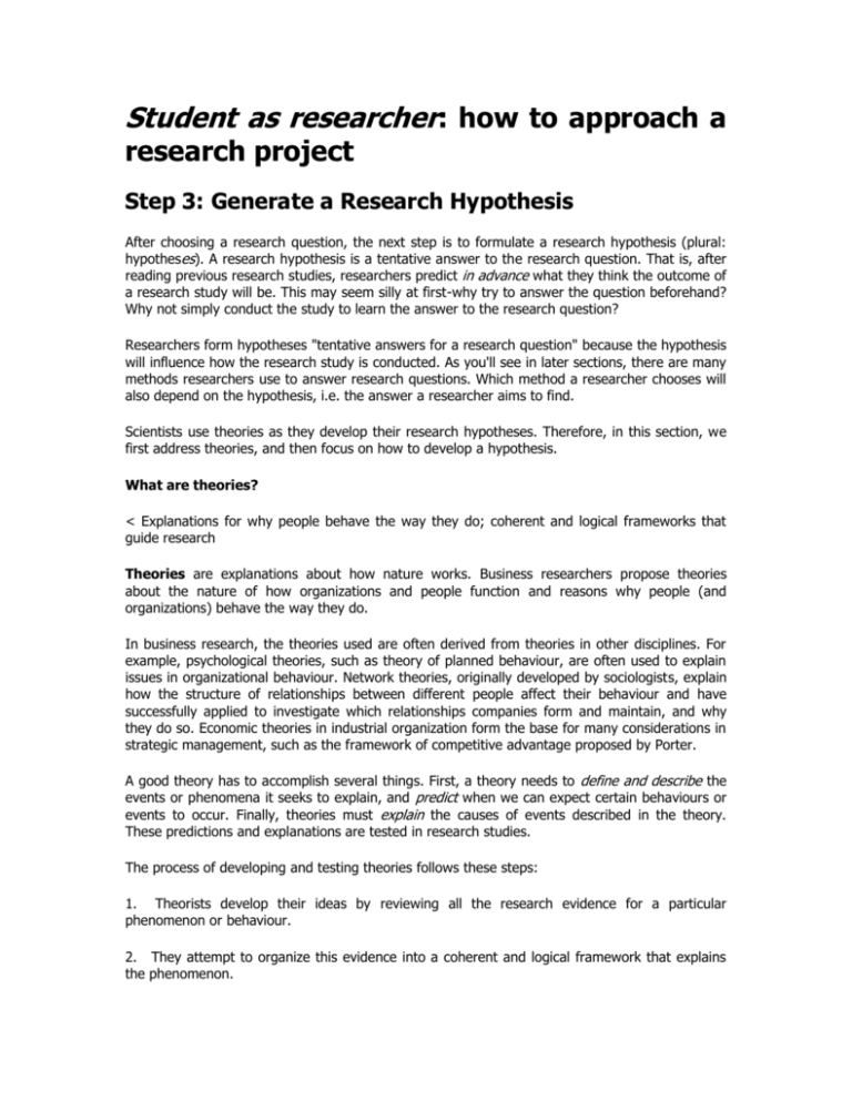 the research hypothesis (if appropriate)