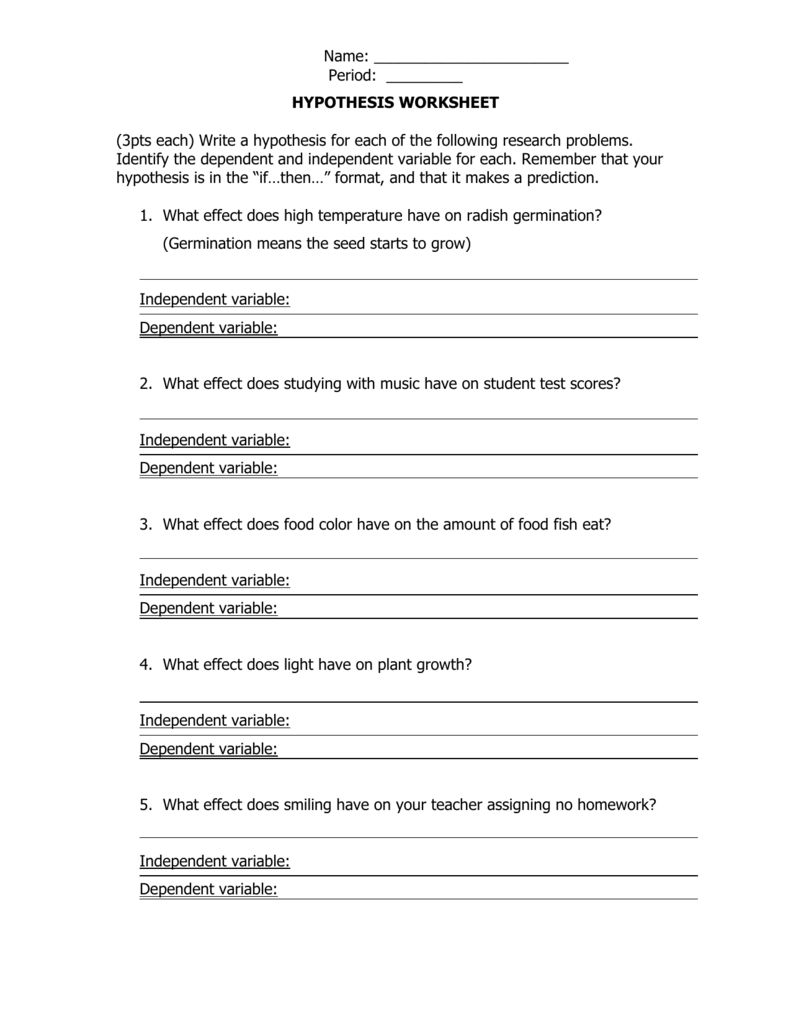 hypothesis examples 7th grade