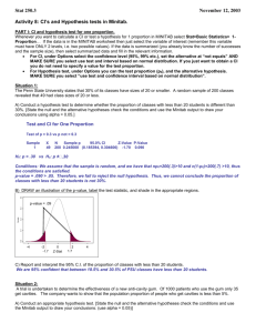 Lab Activity #11: More on Confidence Intervals and Hypothesis