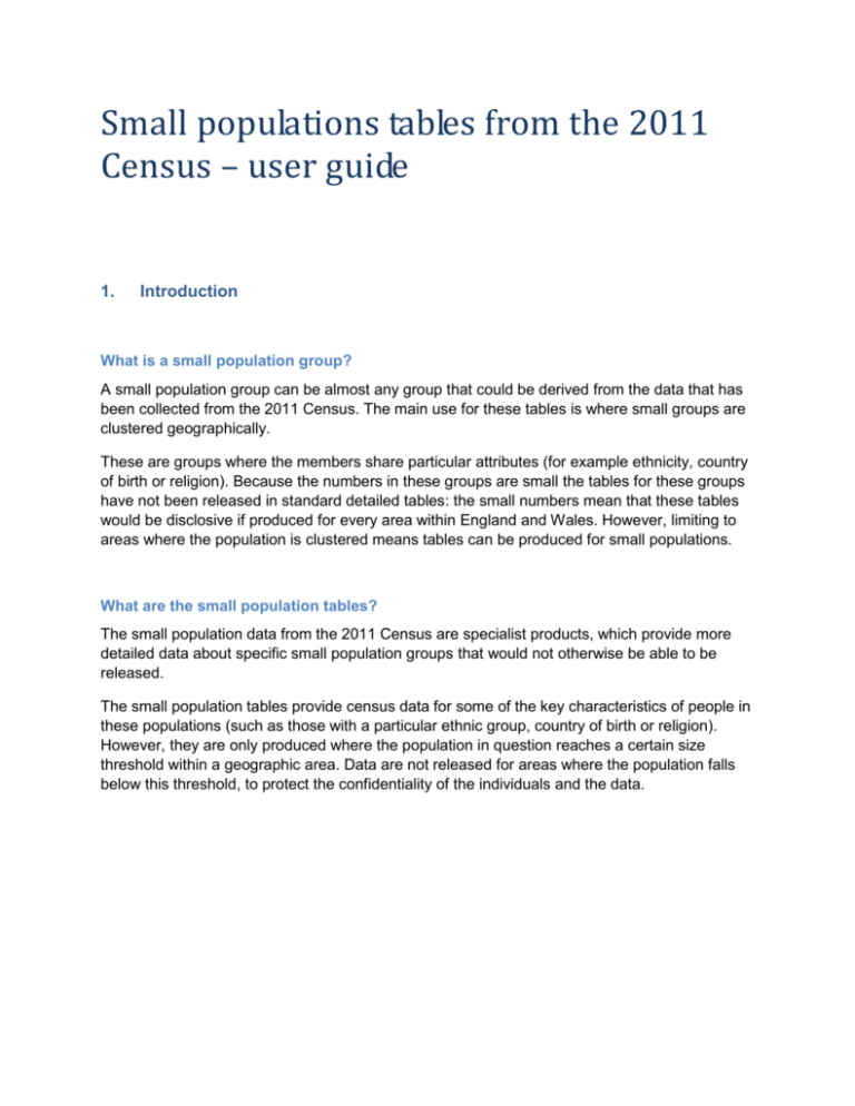Small population user guide Office for National Statistics