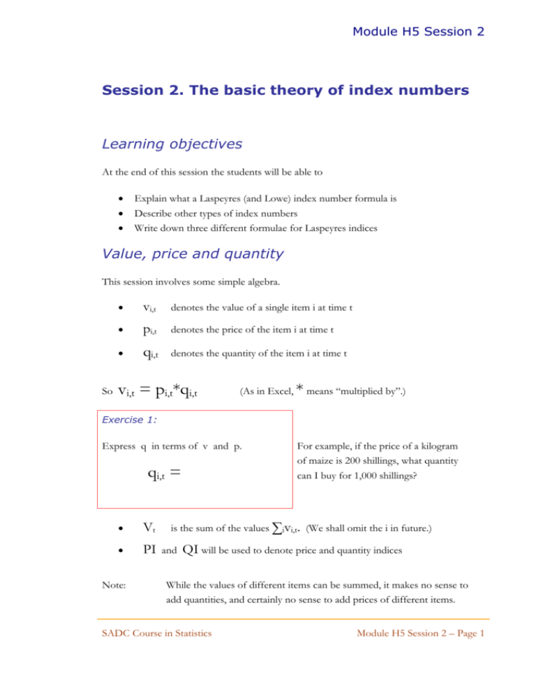 Session 2 The Basic Theory Of Index Numbers