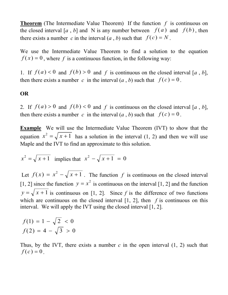 Intermediate Value Theorem And Maple