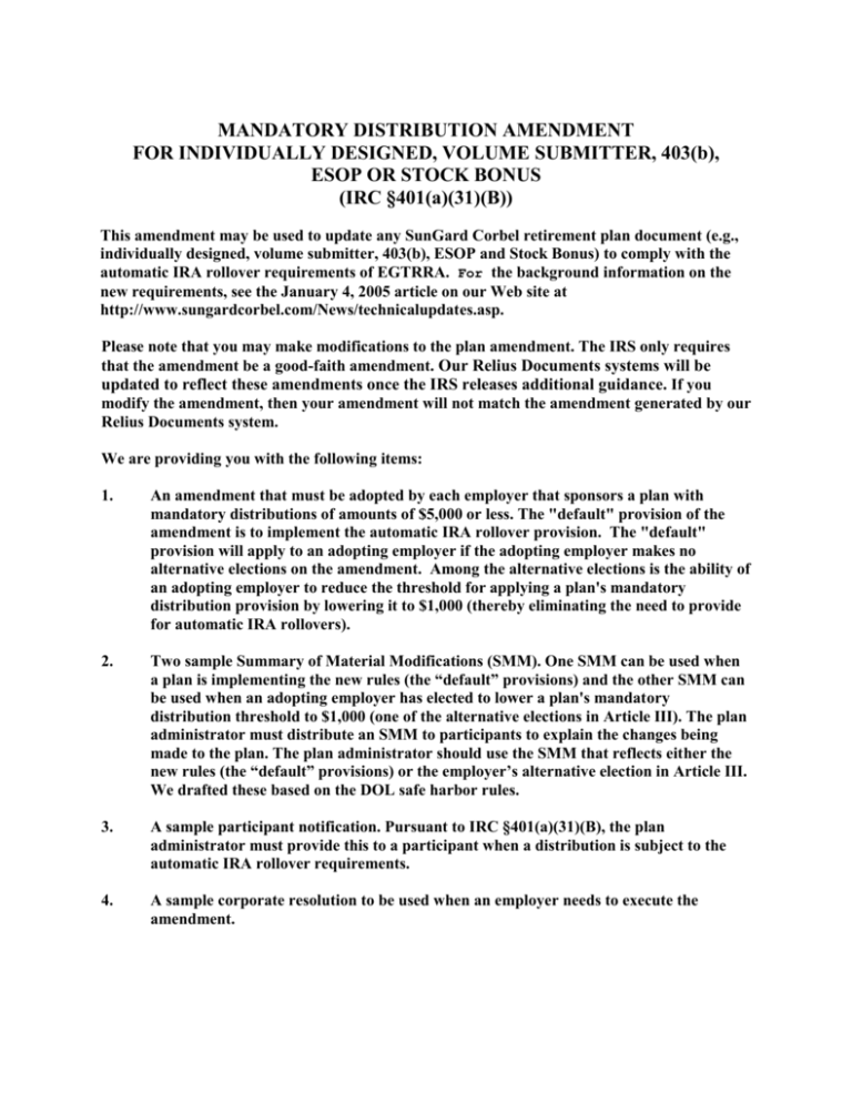 mandatory distribution amendment