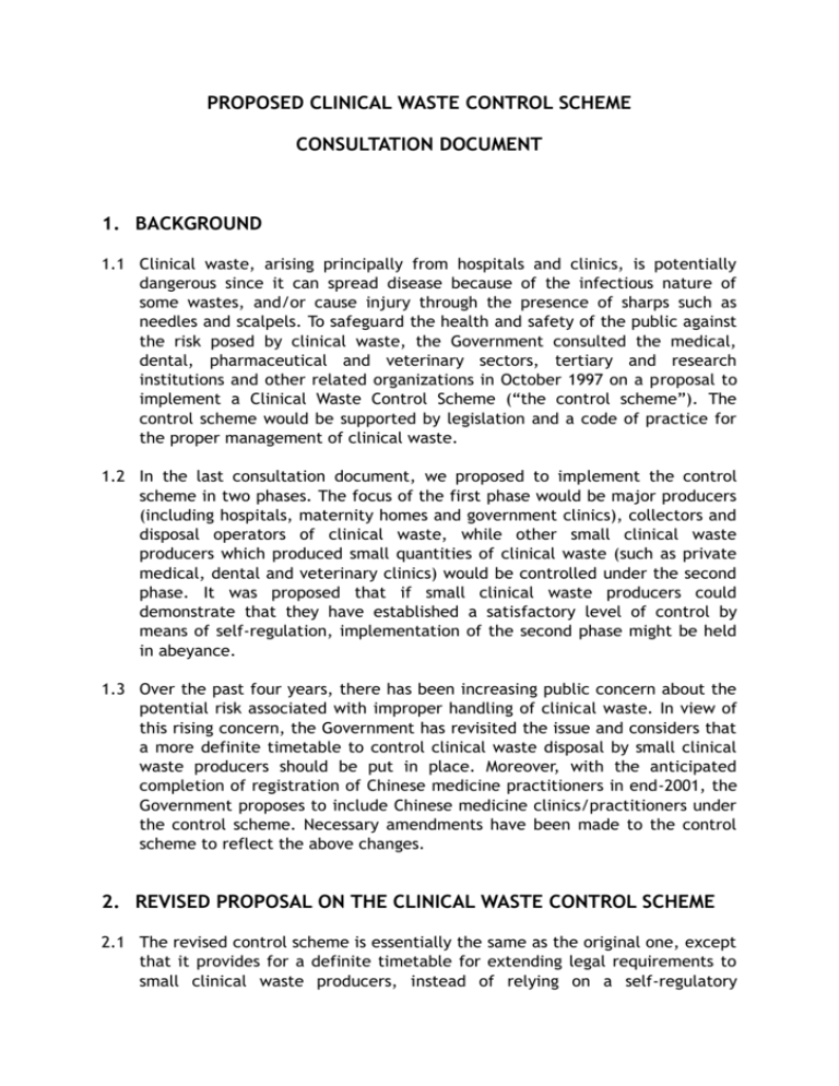 Proposed Clinical Waste Control Scheme