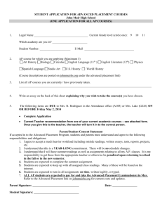 STUDENT APPLICATION FOR ADVANCED PLACEMENT COURSES